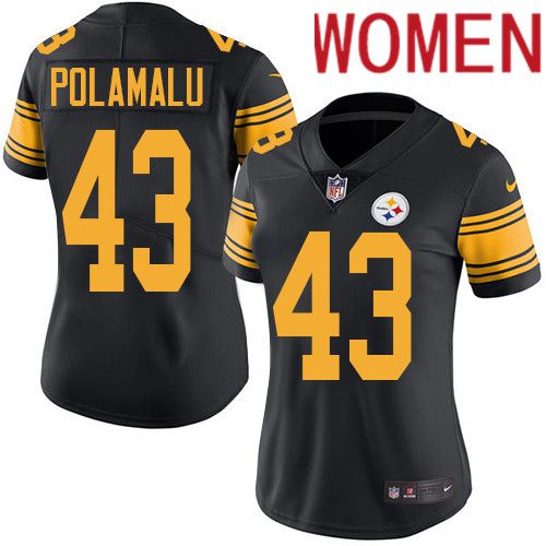 Women Pittsburgh Steelers 43 Troy Polamalu Nike Black Vapor Limited Rush NFL Jersey